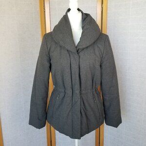 Gray Puffer Winter Coat Size Medium Short Flannel Zip and Snap Cinched Waist